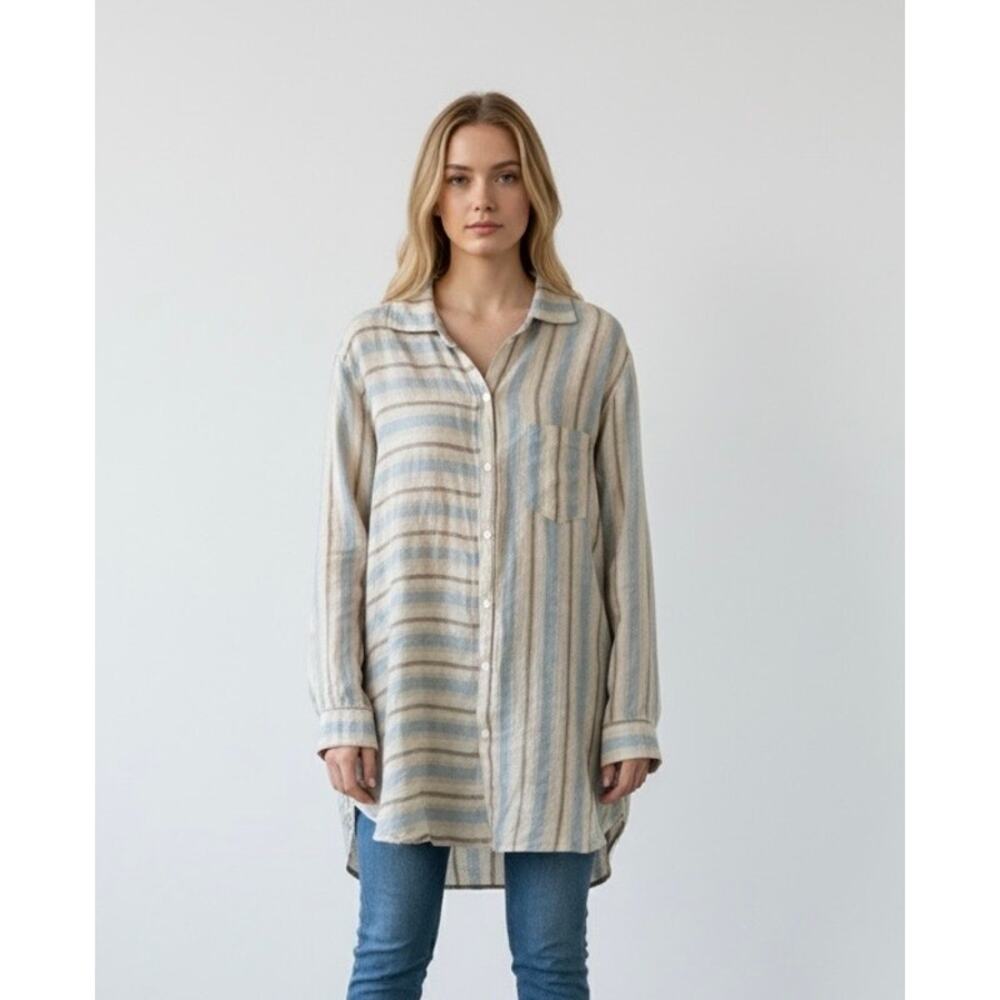 NWOT CP Shades Mixed Plaid Linen Double Cloth Top size L